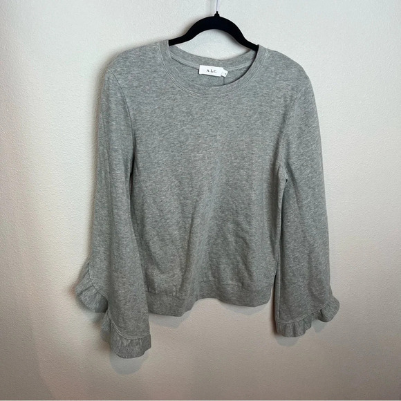New A.L.C. Camden Ruffle Sleeve Top Pullover Heather Grey French Terry Small - Picture 3 of 10